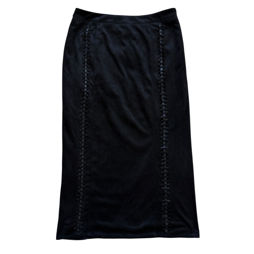 NWT Sugar + Lips Women's Black Lace-Up Midi Skirt XS Party Cocktail Faux Suede